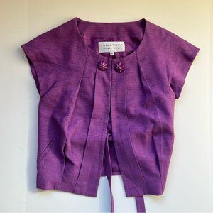 Trina Turk Purple Short Sleeve Cardigan Tie Waist Blouse Size 4